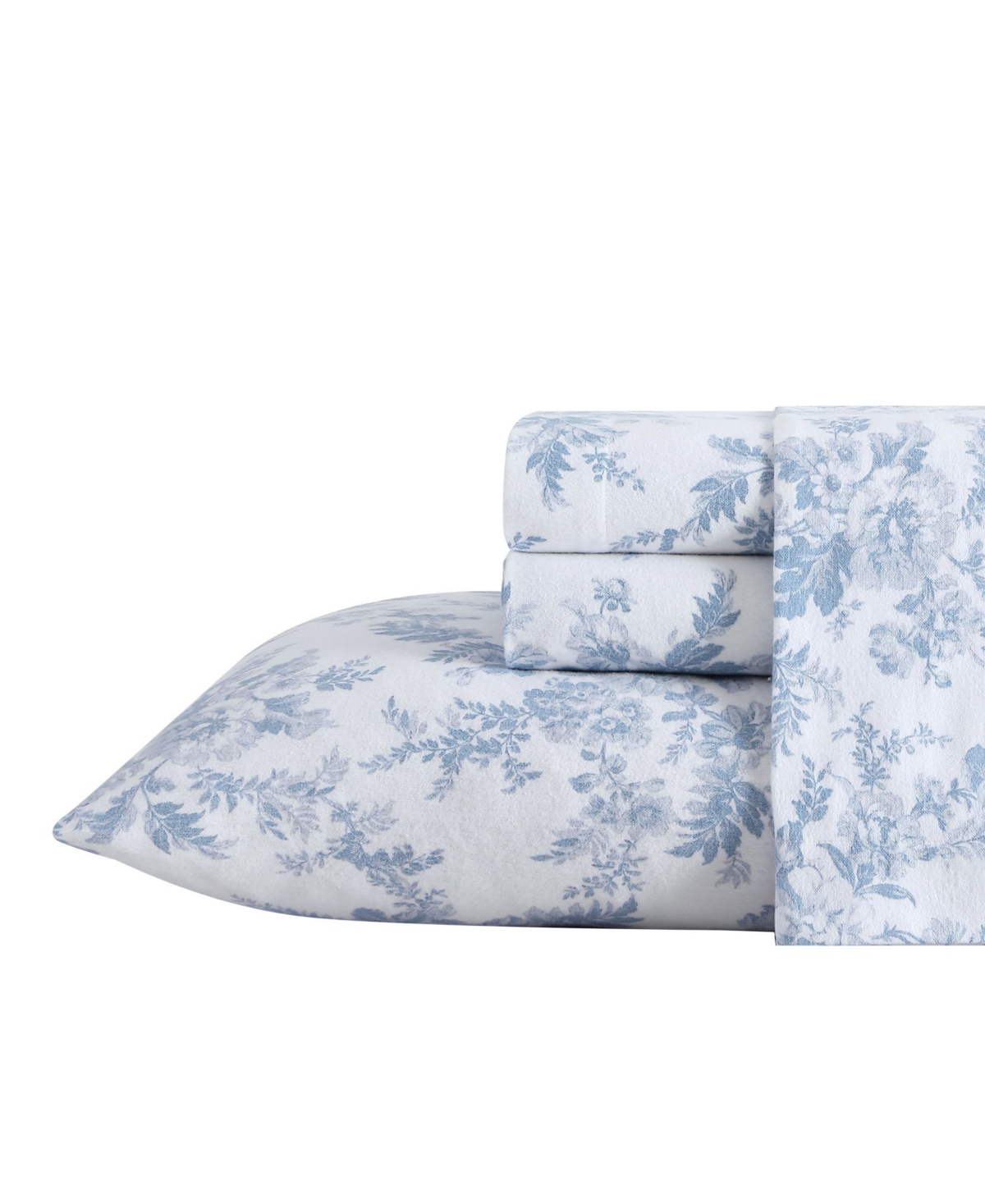 Laura Ashley Cotton Flannel 3 Piece Sheet Set, Twin In Vanessa Blue