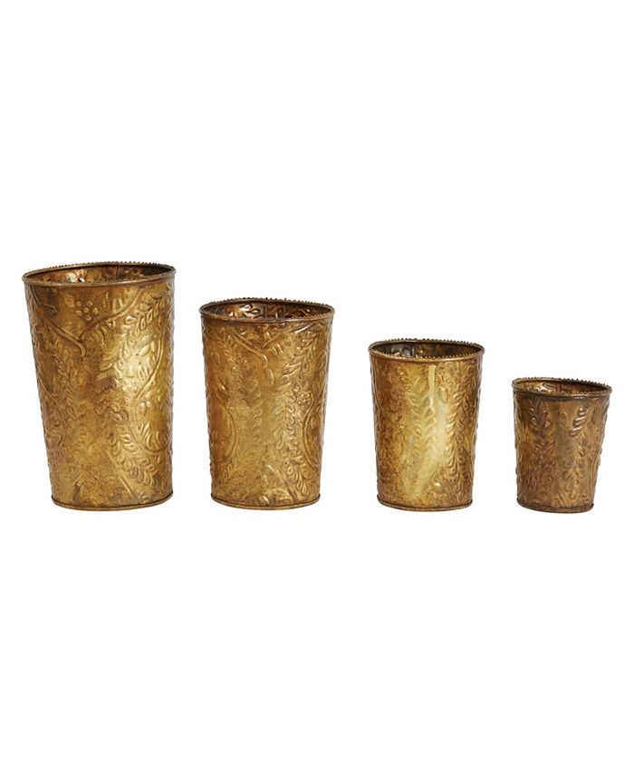 CREATIVE COOP INC Decorative Embossed Galvanized Metal Containers with Heavily es Set of 4