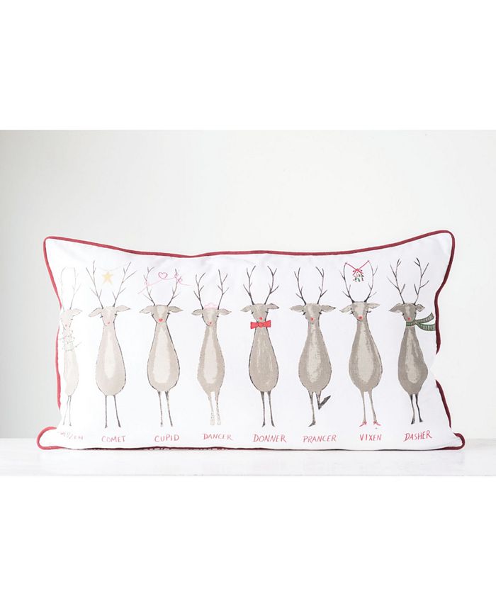 CREATIVE COOP INC Rectangle Santa's Reindeer Cotton Pillow with Piping