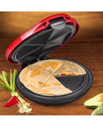 Taco Tuesday 10-Inch 6-Wedge Electric Deluxe Quesadilla Maker with Stuffing  Latch, 10 inch, Red