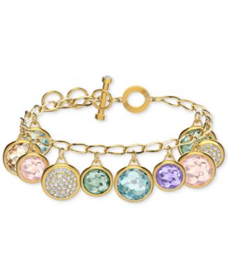 Swarovski - Gold-Tone Pav&eacute; Coin & Multicolor Crystal Elements Charm Bracelet