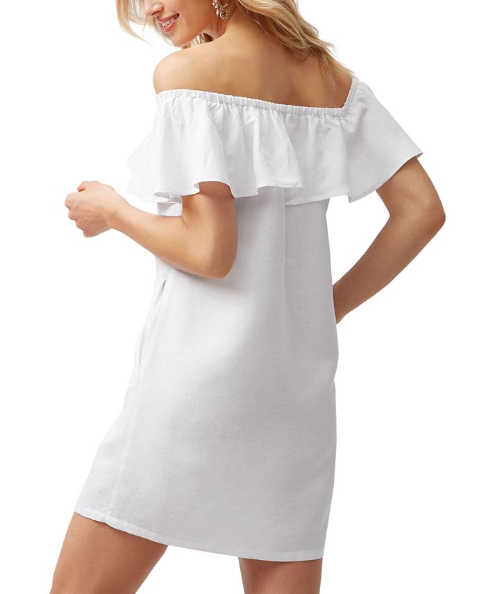 Tommy Bahama Tropi Calling Off The Shoulder Cover Up Dress In White Size Small