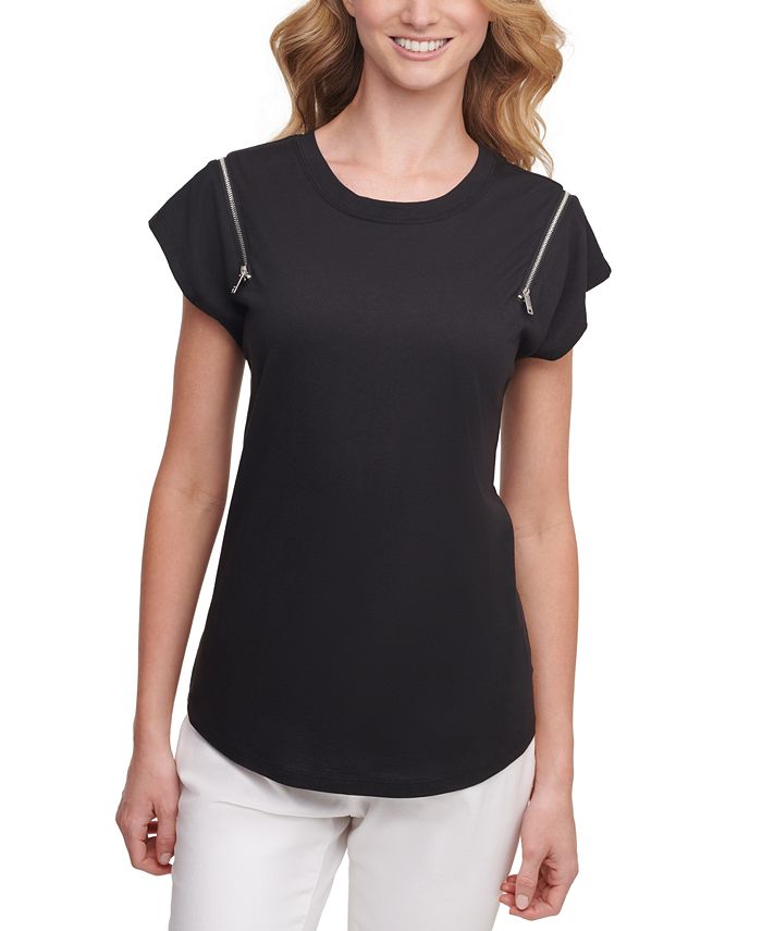 Shoulder zip t on sale shirt