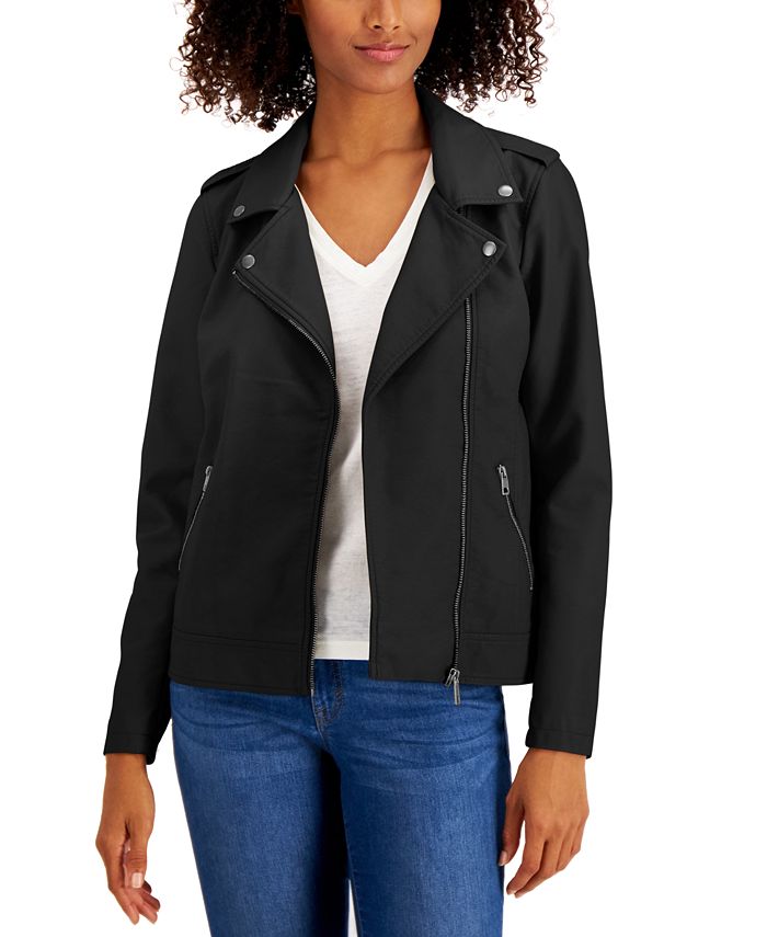 Style & Co Petite Faux-Leather Moto Jacket, Created for Macy's - Macy's