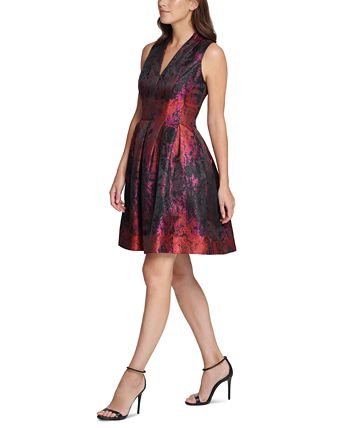 Vince Camuto - Floral Jacquard Fit & Flare Dress in Navy at Nordstrom