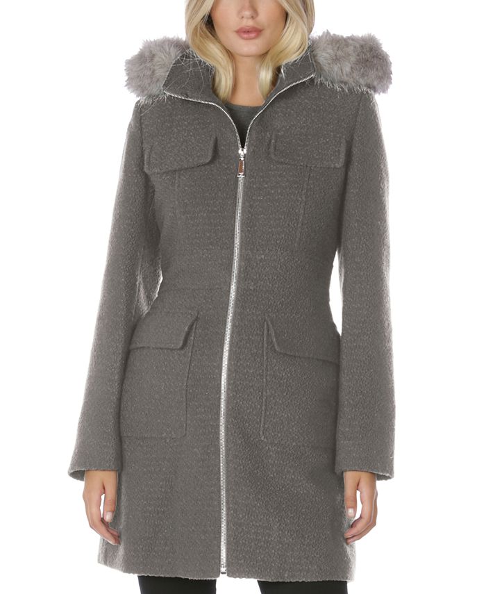 Laundry by Shelli Segal Faux-Fur-Trim Hooded Coat - Macy's