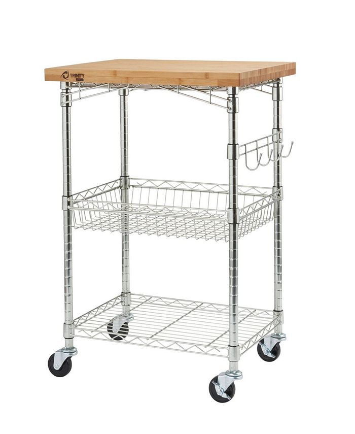 TRINITY Pro EcoStorage Expandable Bamboo Chrome Top Kitchen Cart Macy's