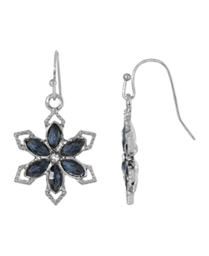 image of 2028 Silver-Tone Sapphire Blue Color Stone with Crystal Flower Earring
