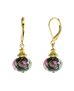 image of 2028 Gold-Tone Black Bead Pink Flower Earring