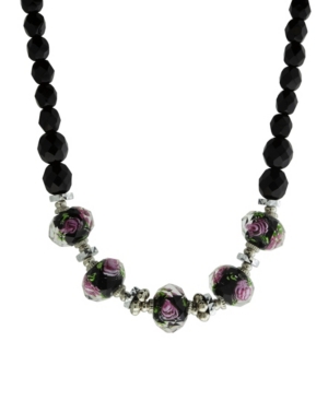 image of 2028 Silver-Tone Black Floral Beaded 15