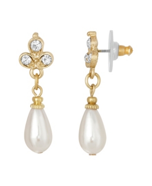 image of 2028 Gold-Tone Crystal Imitation Pearl Drop Earring