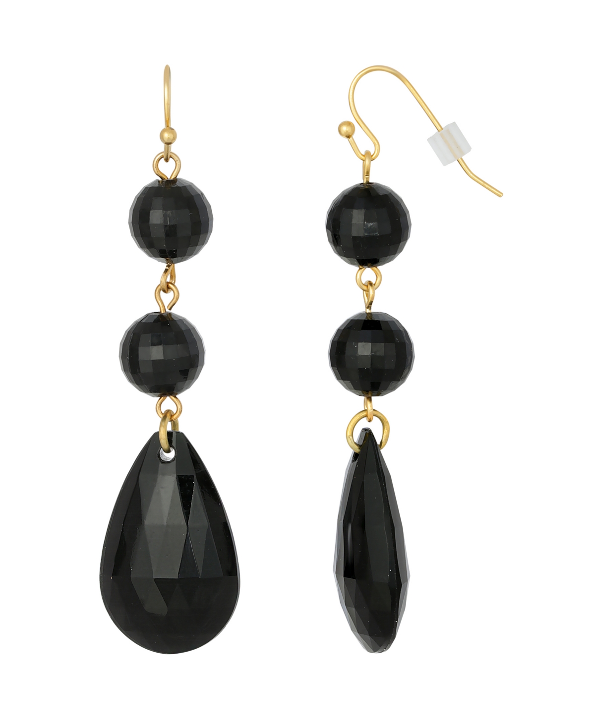 Gold-Tone Linear Briolett Drop Earrings - Black
