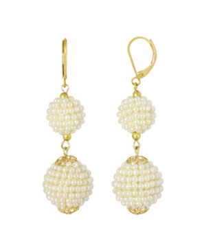 image of 2028 Gold-Tone Double Seeded Imitation Pearl Drop Ball Earrings