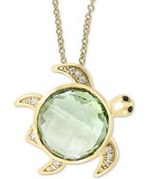 image of Effy Green Quartz (7 ct. t.w.) & Diamond (1/20 ct. t.w.) Turtle 18