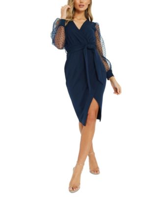 Quiz Illusion-Sleeve Wrap Dress - Macy's