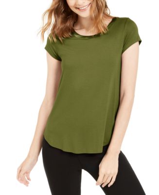 Alfani Womens Satin Trim High Low T Shirt Dark Green Size Petite Medium