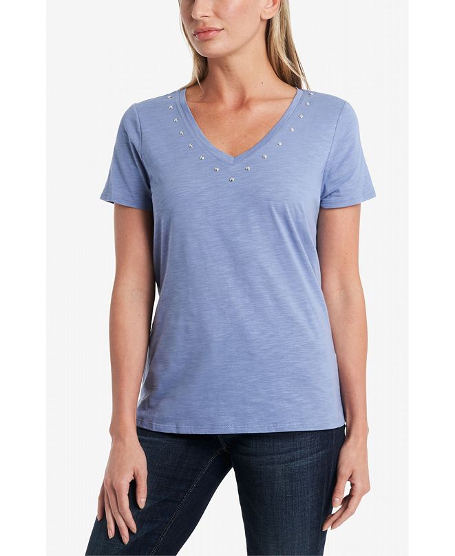 Vince Camuto Women&#39;s Studded V-neck Top & Reviews - Women - Macy&#39;s