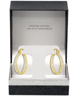 Crystal Small Double Hoop Earrings in Silver-Plate or Gold Plate, 1"