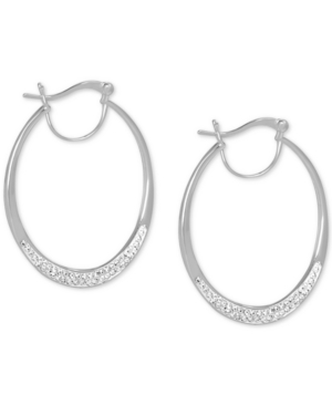 image of Essentials Crystal Oval Hoop Earrings in Fine Silver-Plate