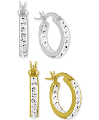And Now This - 2-Pc. Set Crystal Small Hoop Earrings in Fine Silver-Plate & Gold-Plate, 0.65"