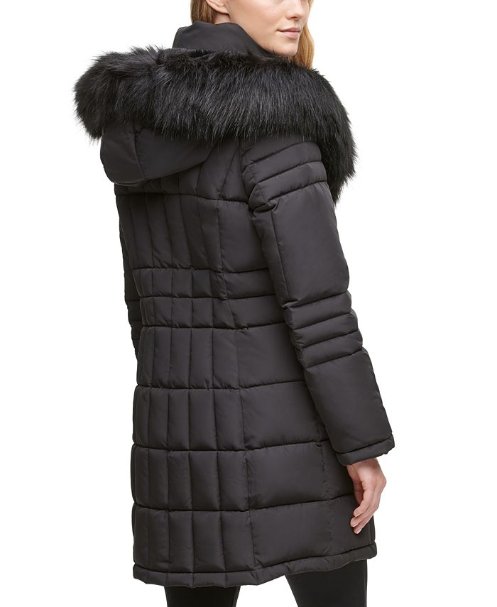 Calvin Klein Faux-Fur-Trim Hooded Puffer Coat - Macy's