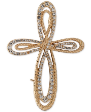 image of Anne Klein Gold-Tone Pave Cross Pin