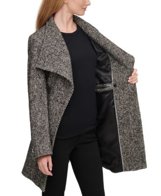Petite Asymmetrical Belted Wrap Coat 
