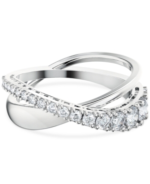 image of Swarovski Silver-Tone Crystal Twist Double-Row Ring