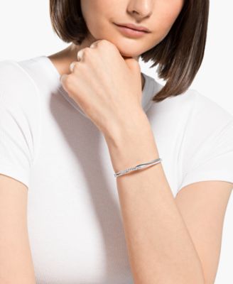 Silver-Tone Pav&eacute; Twisted Double-Row Bangle Bracelet