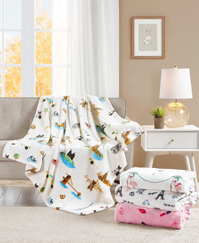 Whim by Martha Stewart Printed Plush Throw, Created for Macy's