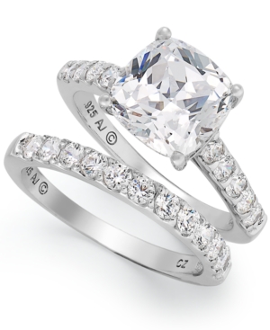 image of Arabella Sterling Silver Ring Set, Swarovski Zirconia Bridal Ring and Band Set (8 ct. t.w.)