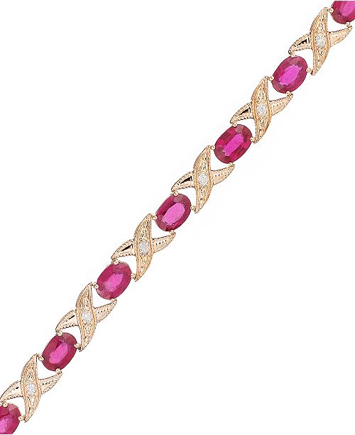 Macy's 10k Rose Gold Bracelet, Ruby (6 ct. t.w.) and Diamond Accent XO
