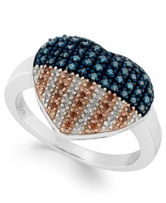 Macy's - Stelring Silver Ring, Diamond and Diamond Accent Flag Heart Ring (1/3 ct. t.w.)