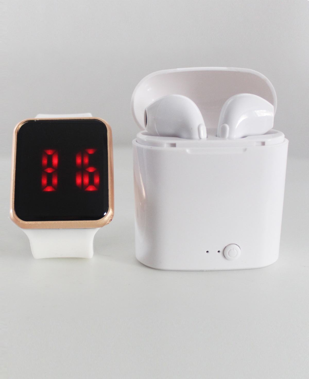 Ztech Unisex Led Touch Watch and Wireless Headphones with Portable Charging Case Set -rose Gold Watch Case/w