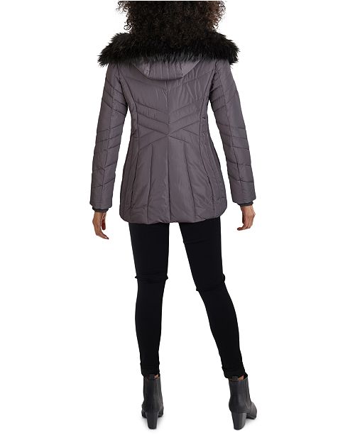 Guess Faux Fur Trim Hooded Puffer Coat Created For Macy S Reviews Coats Women Macy S