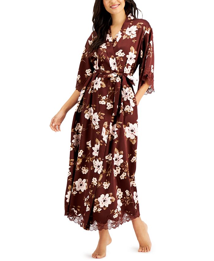 INC International Concepts LaceTrim FloralPrint Long Wrap Robe