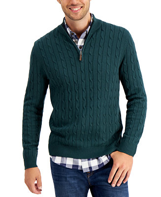 Club Room Men's Cable Knit Quarter-Zip Cotton Sweater, Created for Macy ...