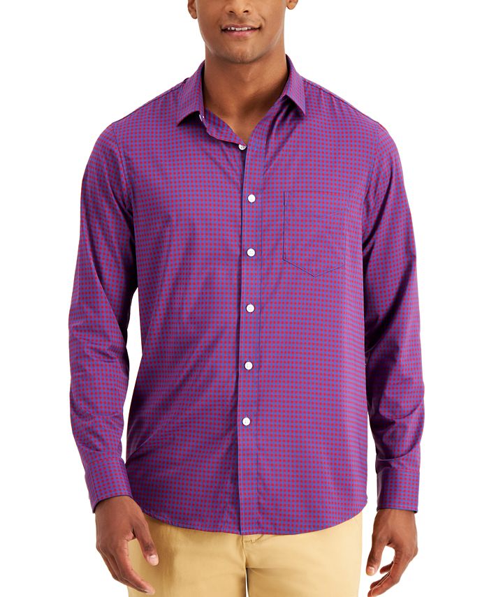 Club Room Men's Performance Gingham Check Shirt with Pocket, Created
