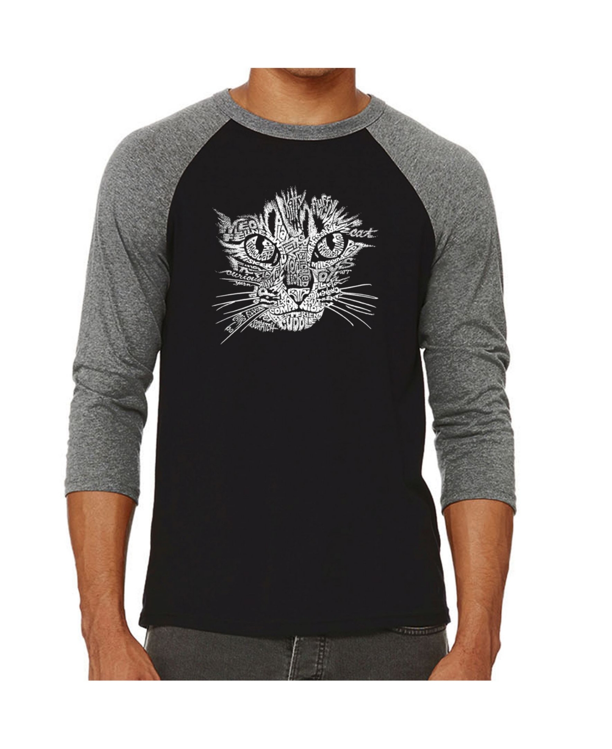 La Pop Art Cat Face Men's Raglan Word Art T-shirt