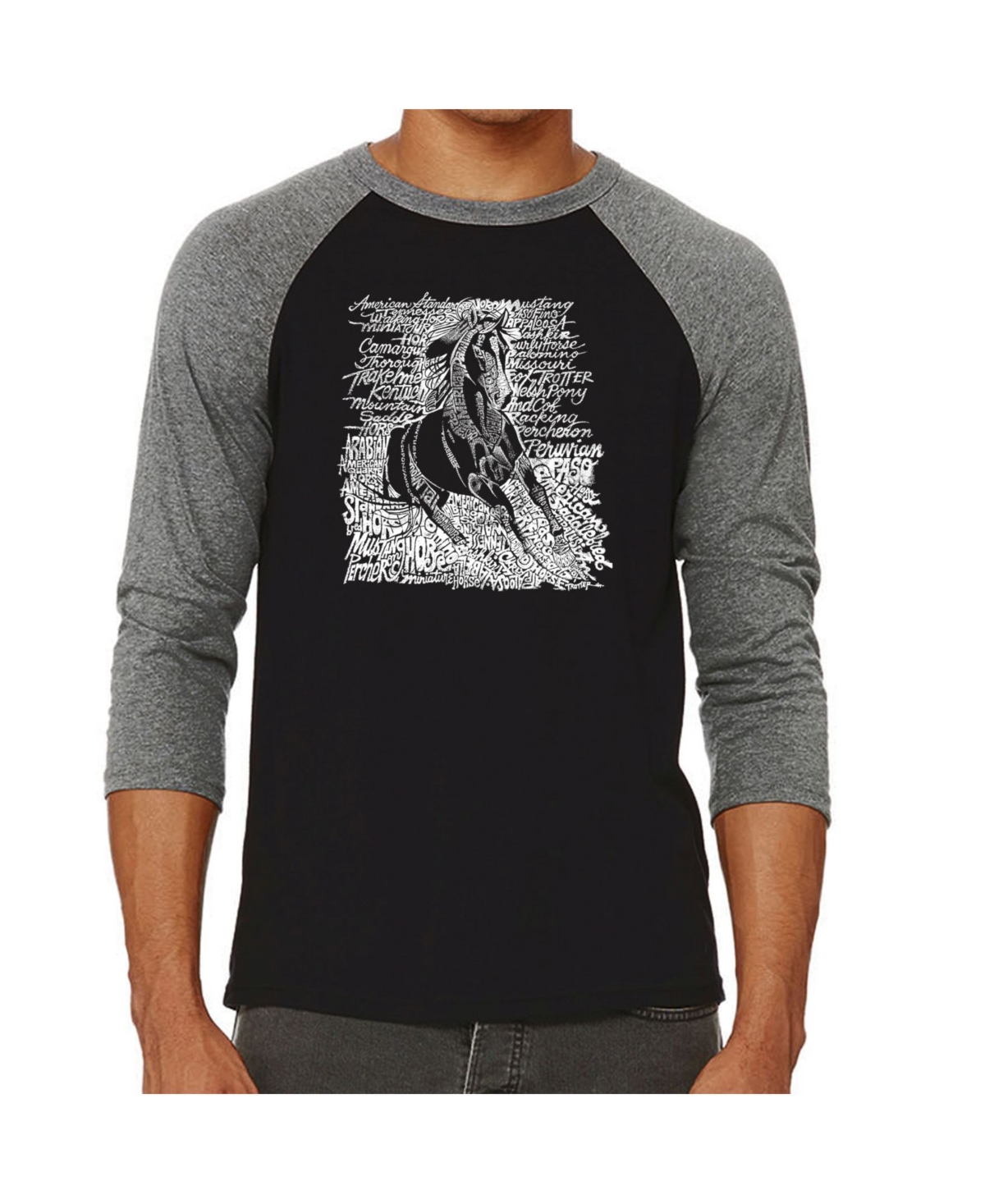 La Pop Art Popular Horse Breeds Men's Raglan Word Art T-shirt