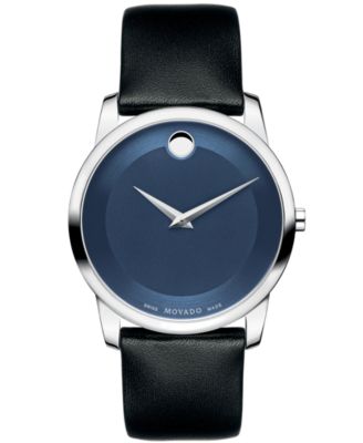 movado men's swiss museum classic black leather strap watch 40mm