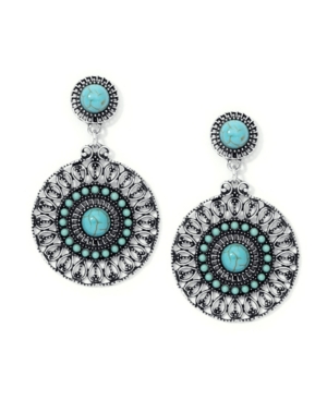 image of Macy-s Simulated Turquoise Fine Silver Plated Medallion Wire Earrings