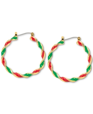 image of Holiday Lane Gold-Tone Medium Red & Green Twist Hoop Earrings, 1.37