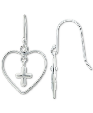 image of Giani Bernini Heart & Cross Drop Earrings in Sterling Silver, Created for Macy-s