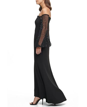 Eliza J Petite Off The Shoulder Embellished Sleeve Gown Macy s