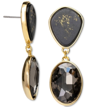 image of Rachel Rachel Roy Gold-Tone Crystal & Gold-Fleck Black Stone Drop Earrings