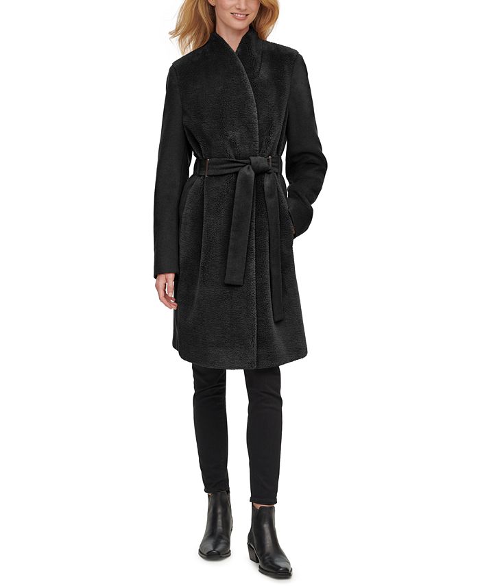 Calvin Klein Petite Belted Faux-Fur-Front Teddy Coat - Macy's