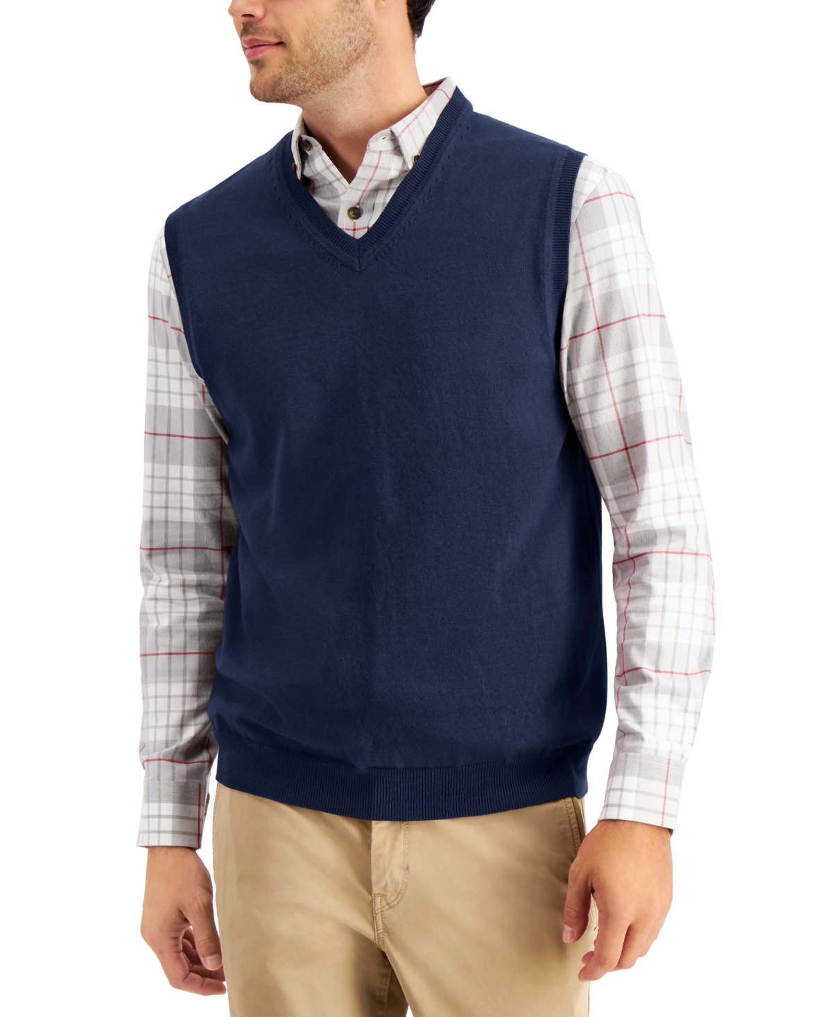 Shop Club Room Men's Solid V-neck Sweater Vest, Created For Macy's In Navy Blue