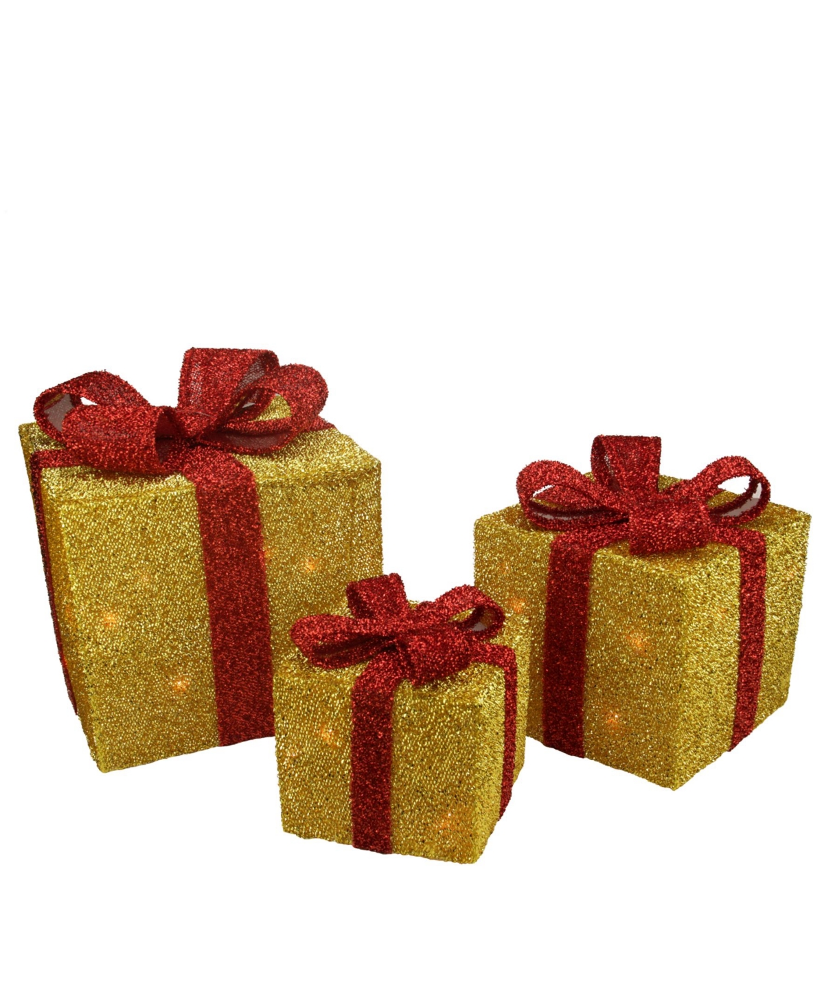 Gi Boxes with Bows Lighted Christmas Outdoor Decorations - Gold