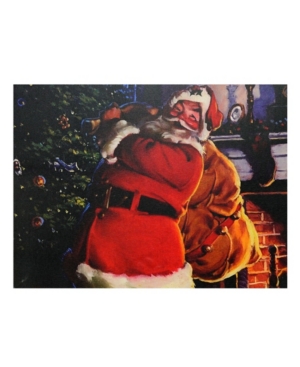 Northlight Led Lighted Jolly Santa Claus With Bag Of Gifts Christmas Canvas Wall Art In Red